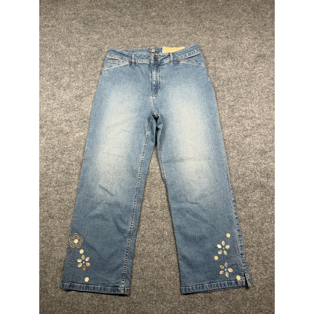 J. Jill Capri Jeans Women's 8 Blue Denim Stretch Crop Sequin Embellishments Hem
